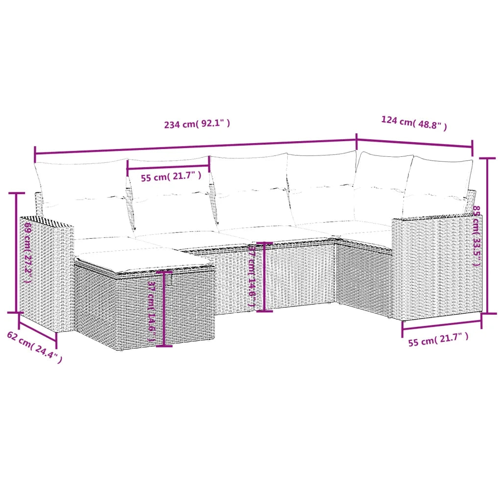 Set Divano da Giardino 6pz con Cuscini Grigio Chiaro Polyrattan 3263488
