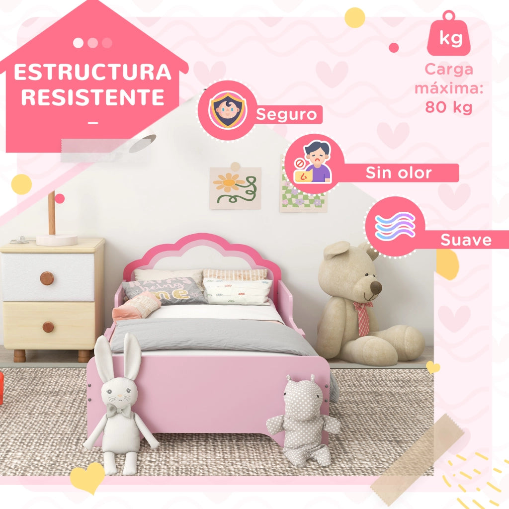 Letto a soppalco infantile con testiera a nuvola ¨C zephmum ¨C rosa 70x140 cm