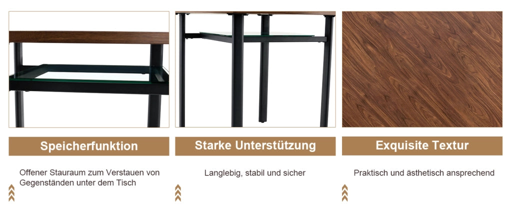 Tavolo da pranzo rotondo con piano in MDF e inserto in vetro con 2 sedie in PU per cucina e soggiorno 100 cm