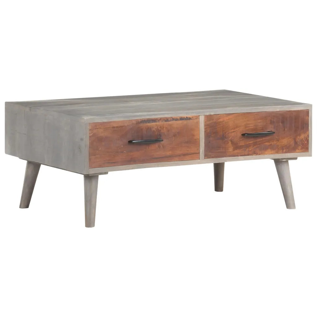 Tavolino da CaffÃ¨ Grigio 100x60x40 cm Massello di Mango Grezzo