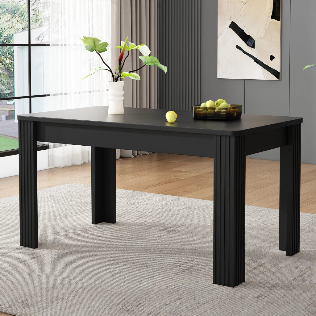 Tavolo da pranzo con 4 gambe robuste, struttura stabile, piano in truciolare nero, per sala da pranzo e cucina