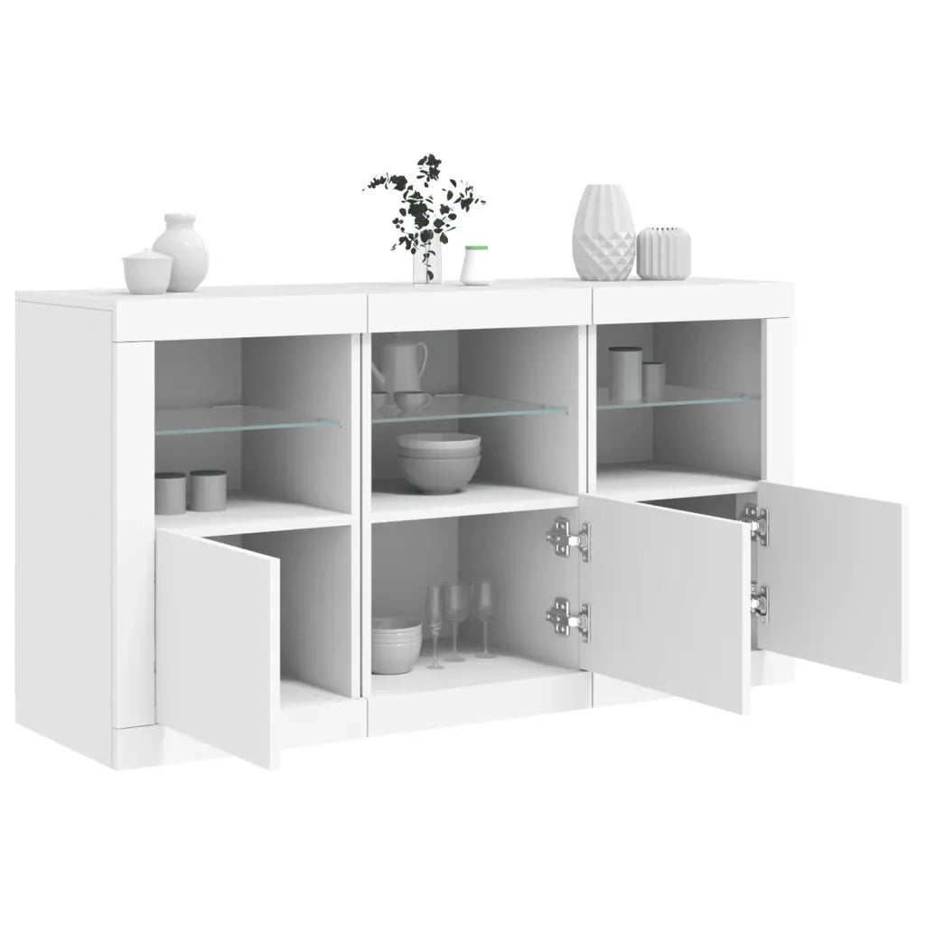 Credenza con Luci LED-Buffet-Armadio da cucina Bianca 123x37x67 cm 840032