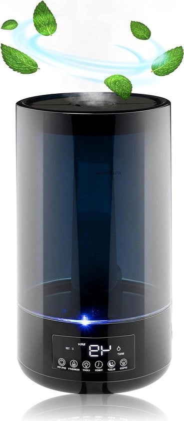 Luminoso riscaldatore e diffusore di umidità 43L con hygrometro e timer - per camere da 15 a 35 m2 - con luce notturna - diffusore di umidità nero