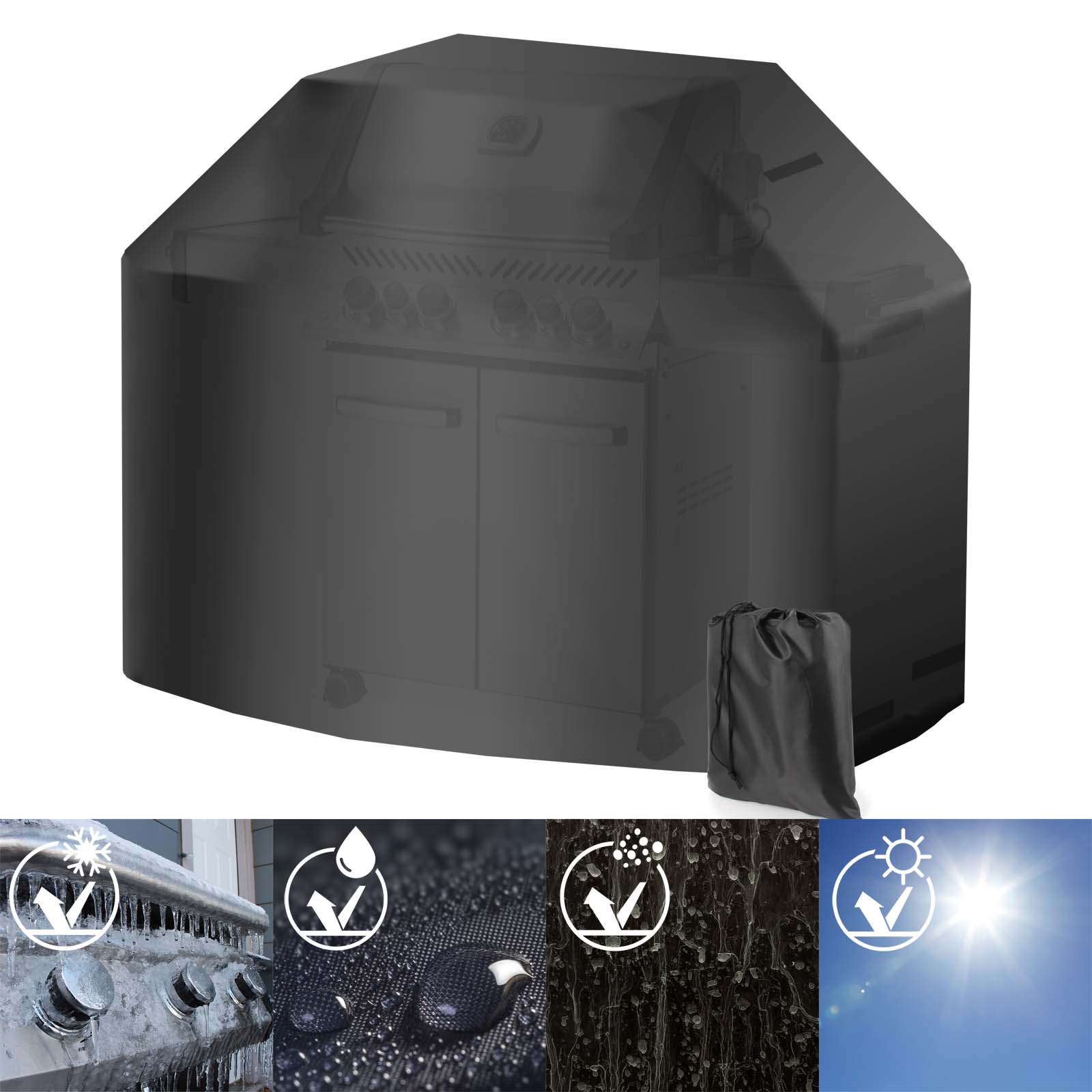 Toboli Telo copri barbecue 147x61x122cm in PVC impermeabile, nero, uso universale, lavabile