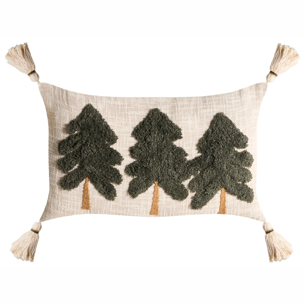 Set di 2 cuscini decorativi in tessuto di cotone beige chiaro e verde con motivo natalizio decorativo 30 x 50 cm Accessorio per la casa