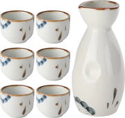 Set Sake Ceramico 7 pezzi Set Sake Giapponese Incluso 1 Fiasco Sake, 6 pezzi Tazze Sake per Sake caldo o freddo Tazze Sake per casa o per ristorante (bianco)