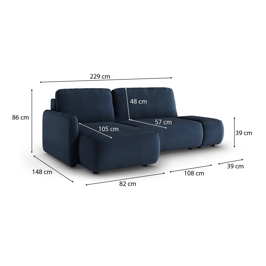 Rezzo, Divano Letto con Penisola Contenitore, 229x148 cm blu