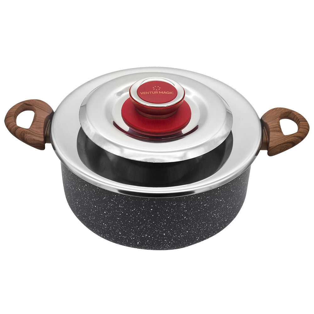 Kit 3 Coperchi Magici Antiodore Ventur Magic Ø27, Ø31, Ø35 cm Cooker in Acciaio Inox Pomello Rosso