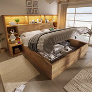 DESMIU Letto contenitore letto matrimoniale con LED regolabile, USB e Type-C, 180 × 200 cm, senza materasso