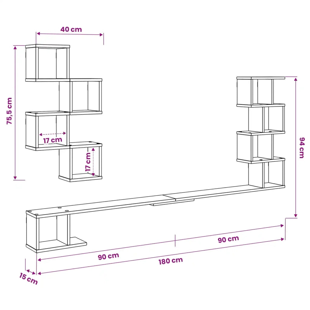 Mensola per TV da muro Rovere Artigianale 180 x 15 x 94 cm 8012299