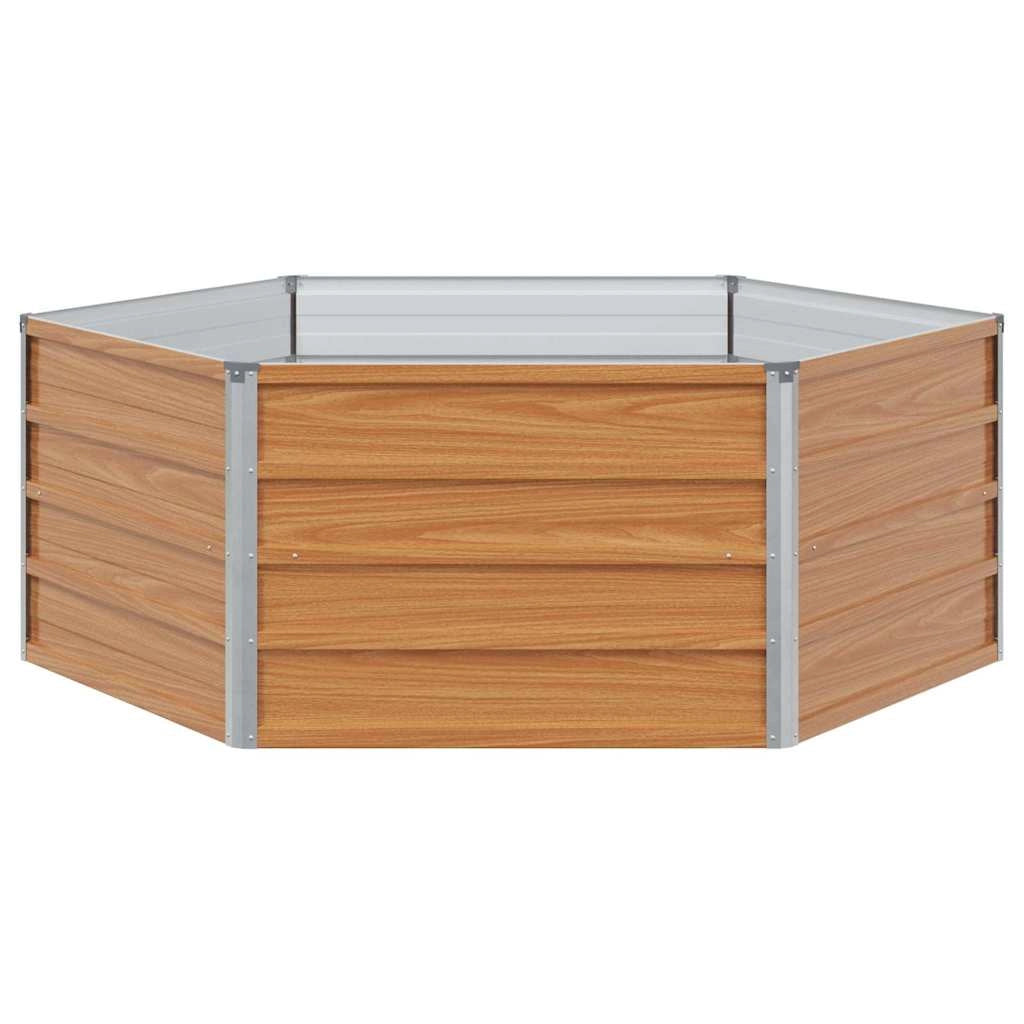 Fioriera rialzata esagonale industriale 129 x 129 x 45 cm in acciaio zincato con finitura effetto legno 02_0059008