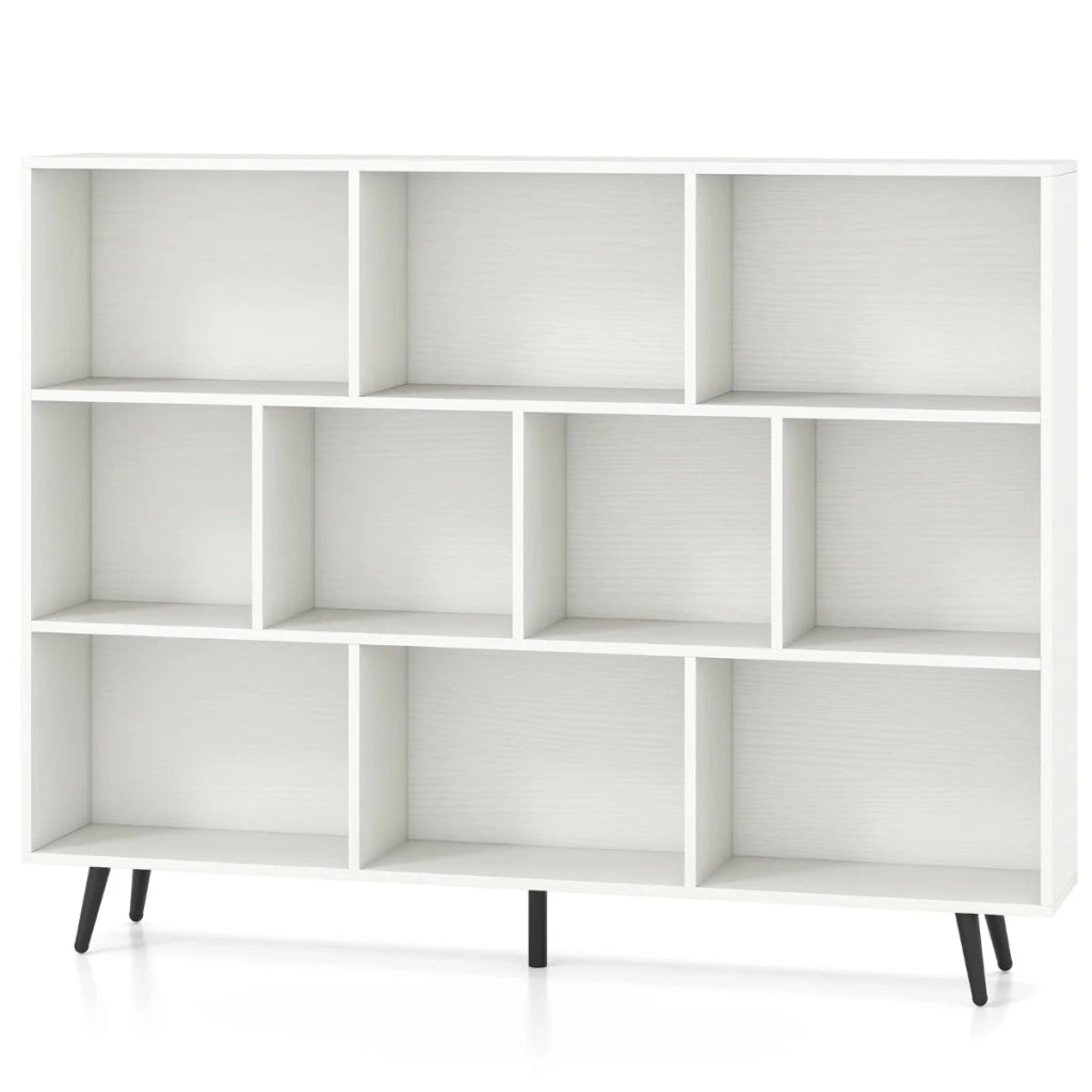 Scaffale a 10 cubi 140 x 24 x 107 cm organizer portaoggetti con sicurezza anticaduta design moderno in legno MDF bianco e nero 20_0014788