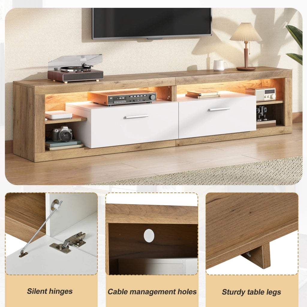 Mobile porta TV con LED controllato da app, 2 cassetti e 4 vani aperti per soggiorno in truciolare naturale 180 × 35,5 × 50 cm