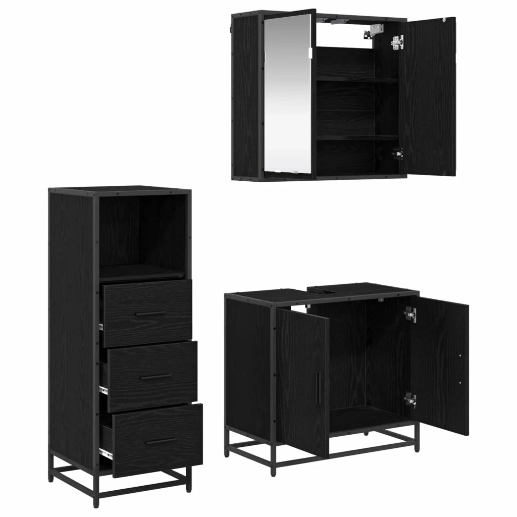 Set di mobili per il bagno 3 pcs Rovere Nero Legno multistrato