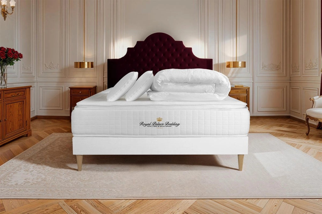 Pacchetto letto completo - Materasso 200x200cm + Box spring con doghe (kit) + 2 cuscini + Piumino - George V