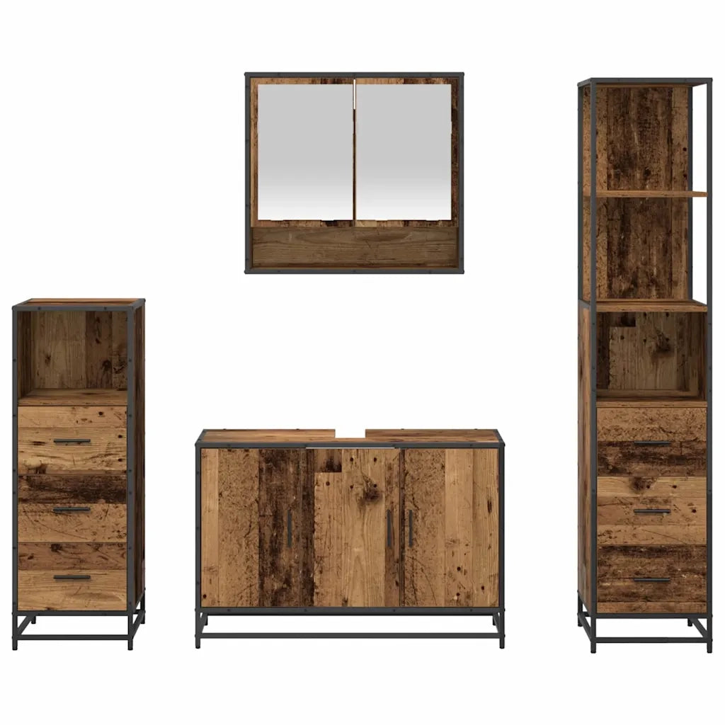 Set di mobili per il bagno con cassetto 4 pcs Legno vecchio 3402339