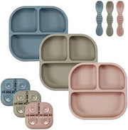 Set di cucchiai e tazze in silicone per bambini, composto da 3 tazze e cucchiai per bambini, neonati, bambini in età prescolare, bambini, ciotola per succhiare per bambini in età prescolare con divisione
