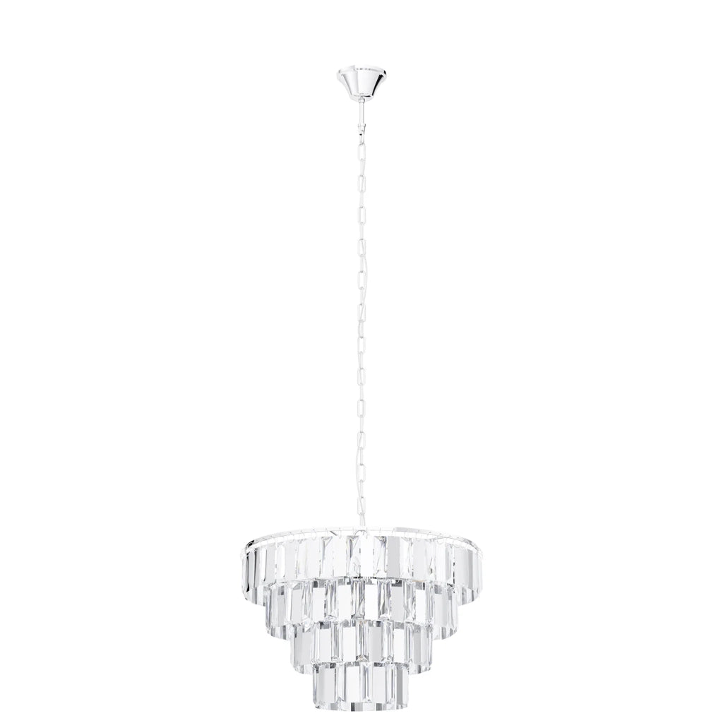 Lampadario A Sospensione Moderno Erseka Acciaio Cromo Cristallo 7 Luci E14