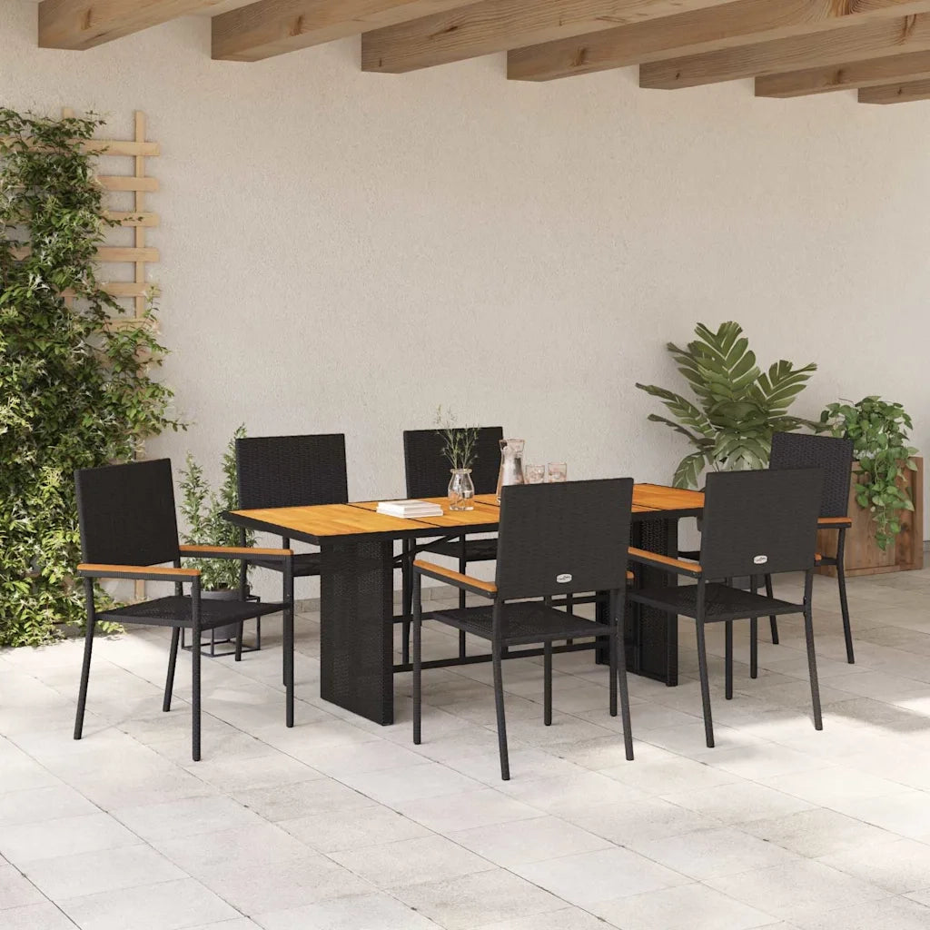 Set da Pranzo per Giardino 7 pcs Nero polyrattan 3365430