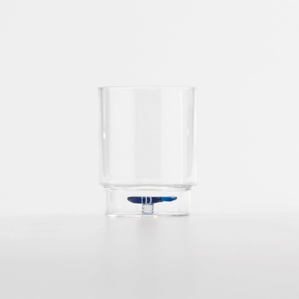 Zafferano Set 6 Bicchieri Tumbler Teca Mare Soggetto Pesce Palla in Vetro Borosilicato Artigianale Trasparente Design Impilabile ed Ergonomico