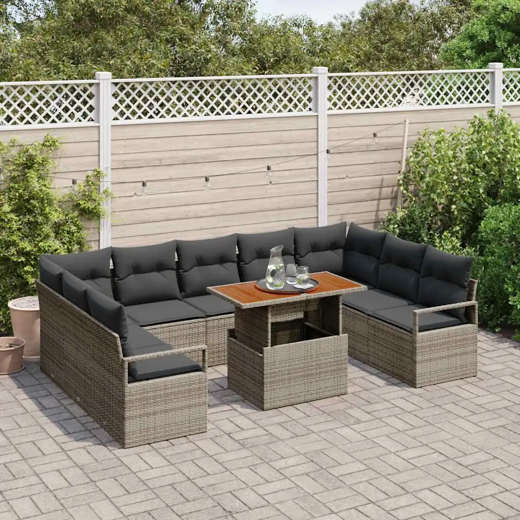 Set Divano da Giardino con cuscino 10 pcs Grigio e Marrone 3349754