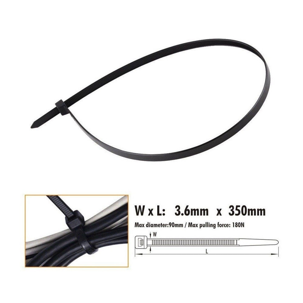 Trade Shop - Set 30pz Fascette Cavi Cavo Nero Stringenti In Plastica Nylon 3.6 X 350 Mm 92384 -