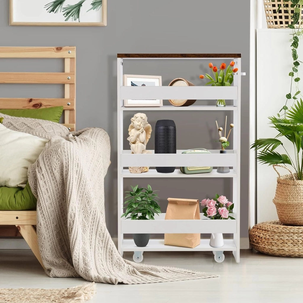 Carrello Portaoggetti da Cucina, Scaffale con Maniglia Laterale e Ruote, Carrello Salvaspazio con 3 Scaffali Stretti, 48x12,5x81 cm