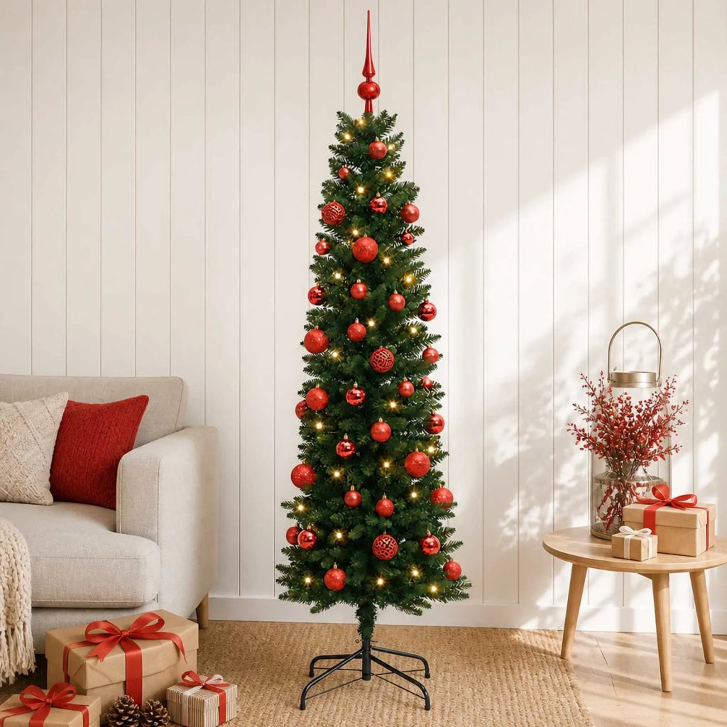 Albero di Natale Artificiale Slim con Palline 120 cm 150 LED 3465925
