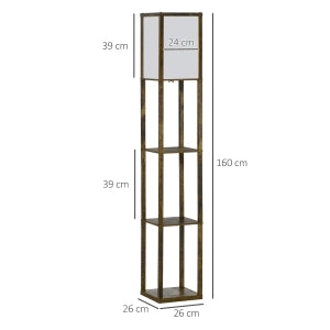 Lampada da terra con scaffali in legno, 26 x 26 x 160 cm, colore Rustic Brown, per soggiorno e camera da letto