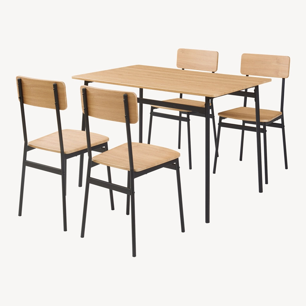 Set da Pranzo Pollenev Tavolo con Piano 100x70 cm e 4 Sedie - Effetto Rovere / Nero [en.casa]