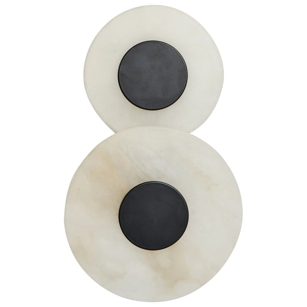 Set di 2 applique a LED con paralume rotondo in marmo bianco e base in metallo, stile moderno