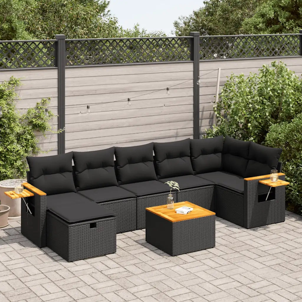 vidaXL Set Divani da Giardino con Cuscini 8 pz Nero in Polyrattan
