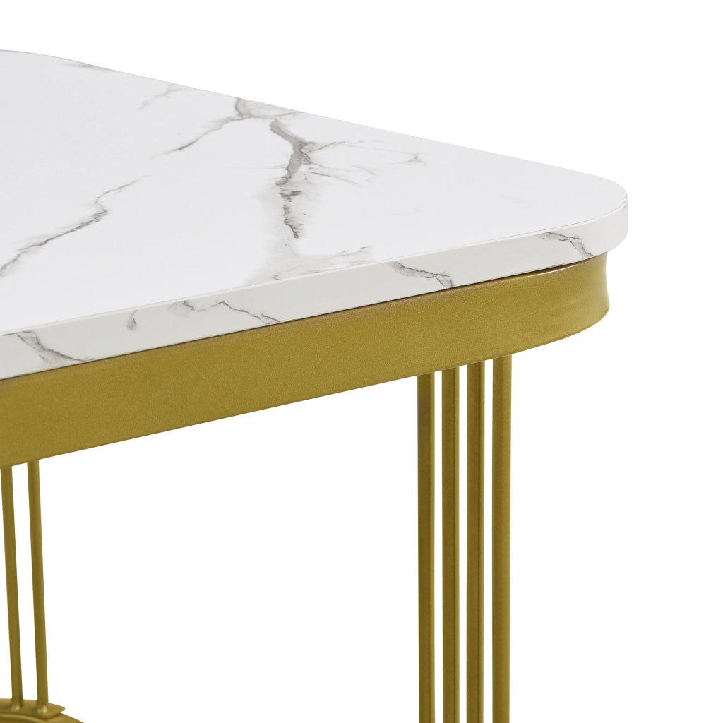 Tavolini da salotto 60x60x45+50x50x34 cm; design impilabile; effetto marmo lucido; MDF bianco