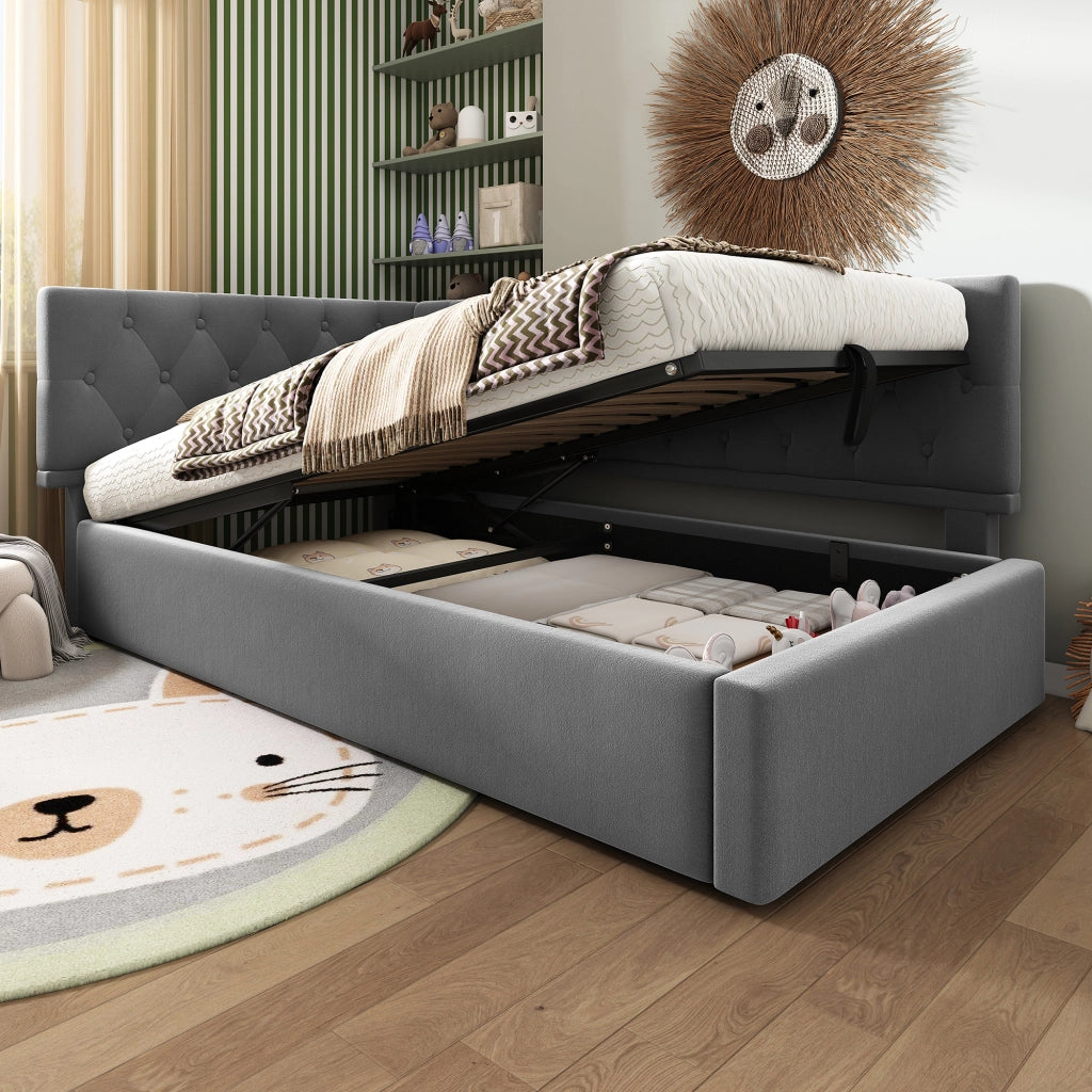 LETTO Contenitore 90x200 cm Velluto Grigio con testiera reversibile senza materasso