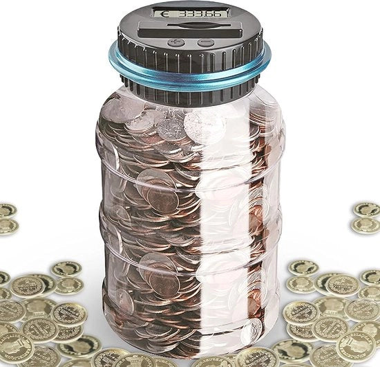 Spazzola per monete digitale - Con contatore di monete - Spazzola per monete elettrica - Translucida - Spazzola per monete per bambini e bambine - Adatta per monete Euro - Capacità fino a 1000 monete.