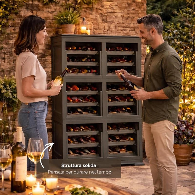 SCAFFALE PORTABOTTIGLIE PER 72 BOTTIGLIE 79X42,5X125 CM – CANTINETTA MODERNA A VISTA SENZA ANTE, MOBILE VINO MODULARE OMNIMODUS