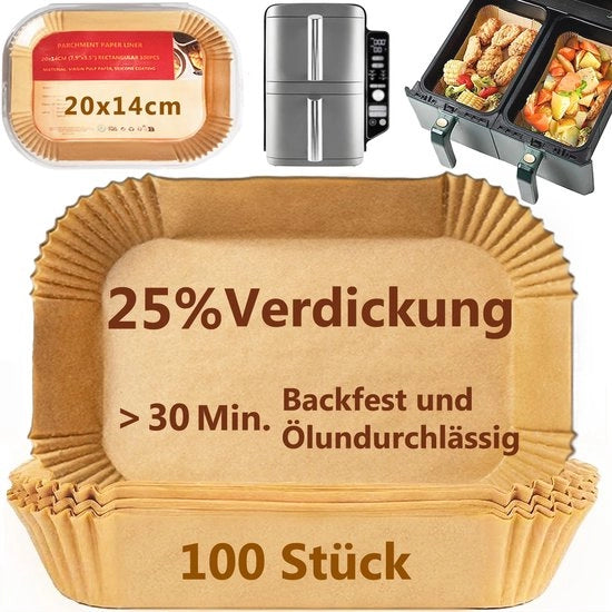 Bakpapier extra resistente per forno a aria calda (20x14 cm rettangolare, BPA libero) Compatibile con AF300EU/AF400EU/SL400EU e Dual Chamber Dual Zone Airfryer - 100 pezzi di carta da forno