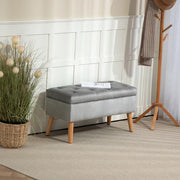 Panca contenitore imbottita con spazio nascosto, bottoni decorativi e gambe in legno in poliestere grigio 80 × 35 × 40 cm