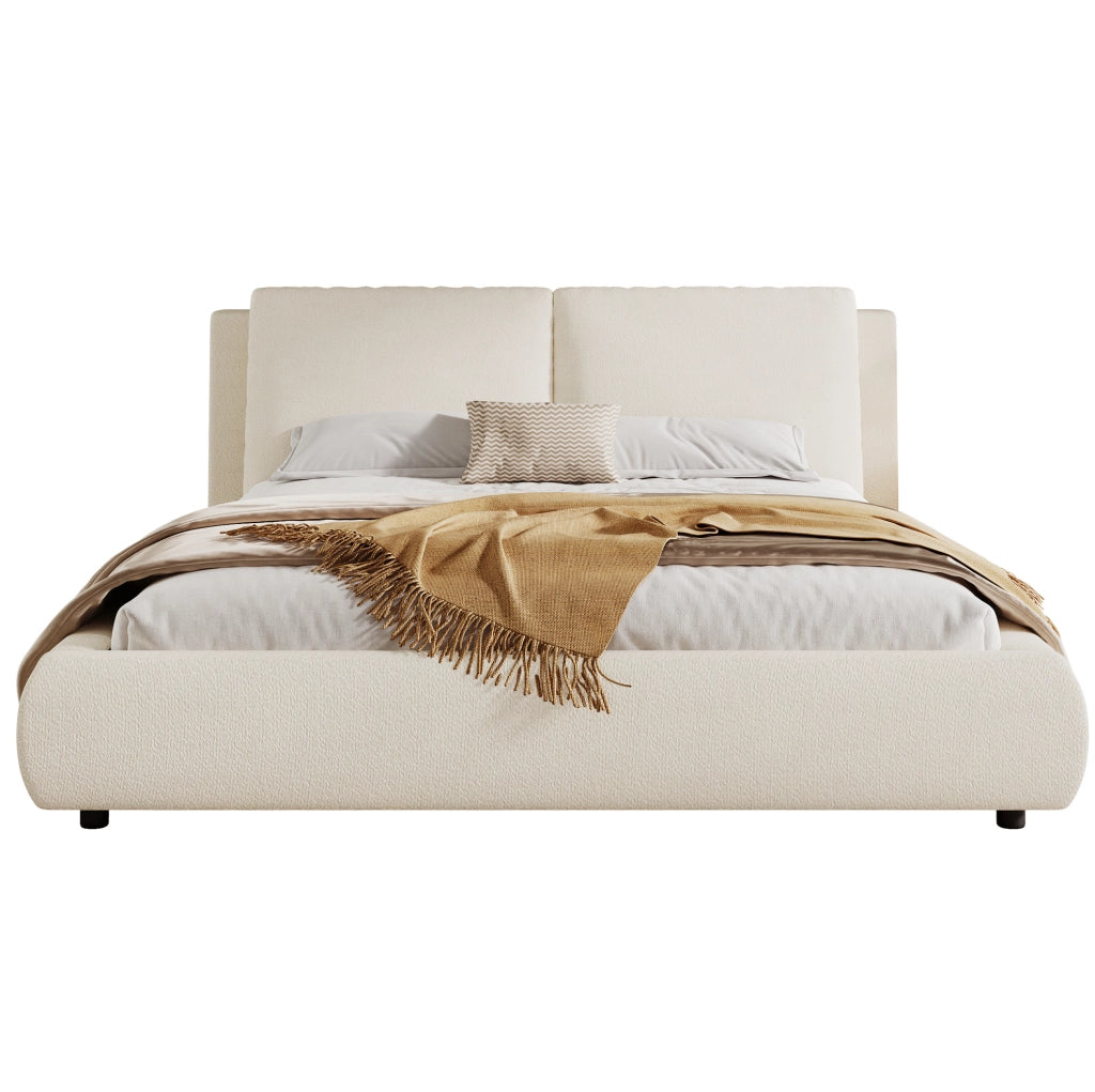 Letto imbottito beige in bouclé con rete a doghe