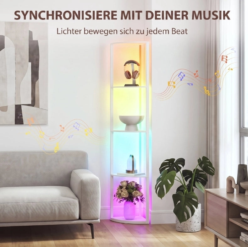Lampada da Terra LED Dimmabile 5 Livelli con RGB e Mensola Integrata, Telecomando