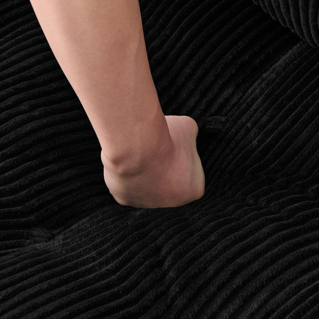 Pouf, divano letto pieghevole, velluto a coste, schienale regolabile, pronto all'uso, nero