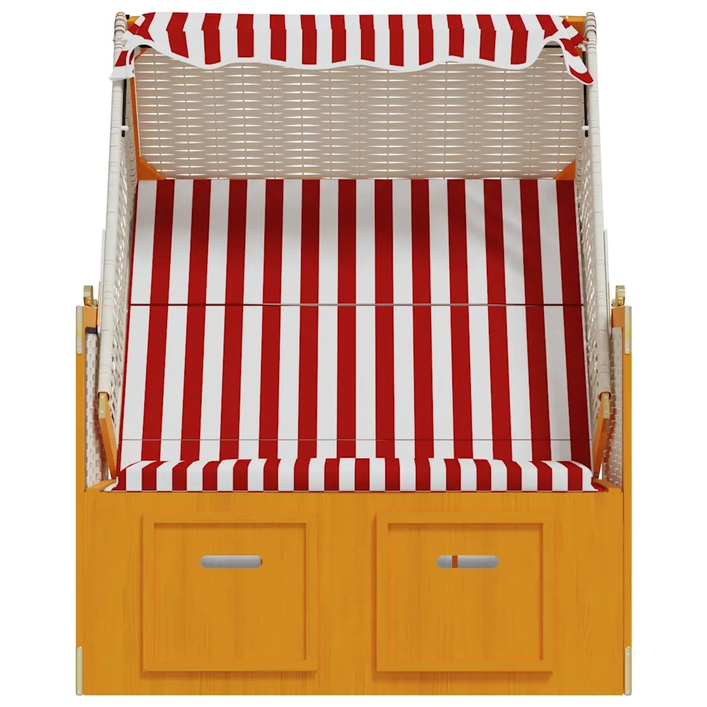 Strandkorb con Tettoia Polyrattan e Legno Massello Rosso Bianco CFW6754368