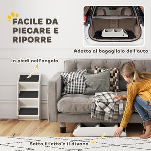 Scaletta Pieghevole per Cani e Gatti 3 Gradini Antiscivolo  53x30,5x36,5 cm in PP Crema