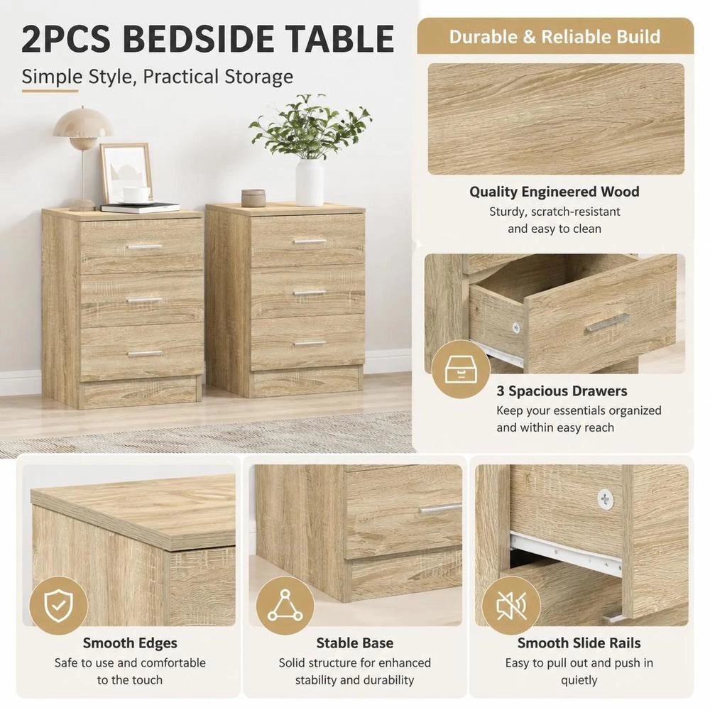 Bedside Tables 2 Pcs. Sonoma Oak 38x35x56 Cm Wood Material