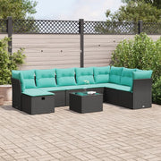 Set Divani da Giardino 9 pz con Cuscini Nero in Polyrattan