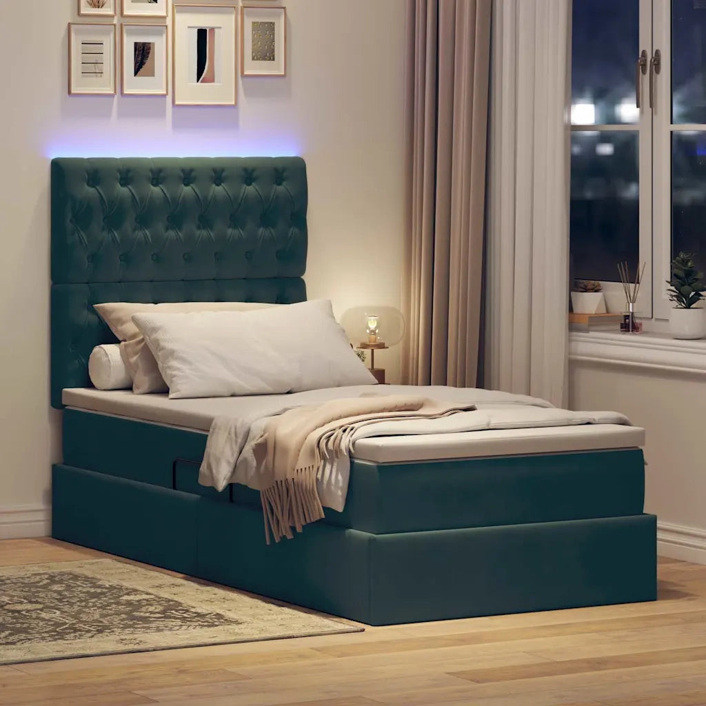 Letto con contenitore LED e materasso Verde Scuro 90 x 200 cm