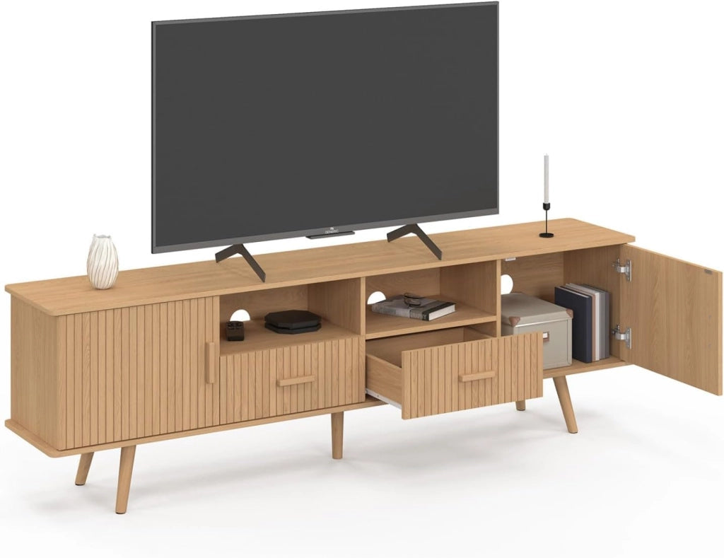 Mobile TV JULIETTE 180 cm con 2 ante e 2 cassetti, doghe in legno color rovere