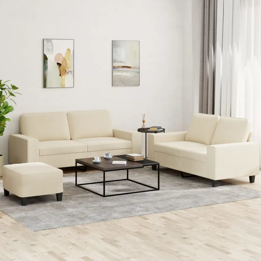 Set di Divani 3 pz Crema in Tessuto