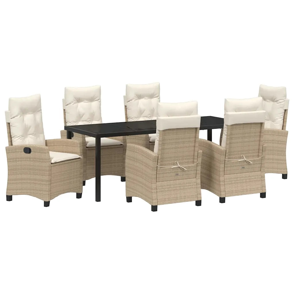 Set da Pranzo per Giardino con cuscino 7 pcs Beige polyrattan 3380398