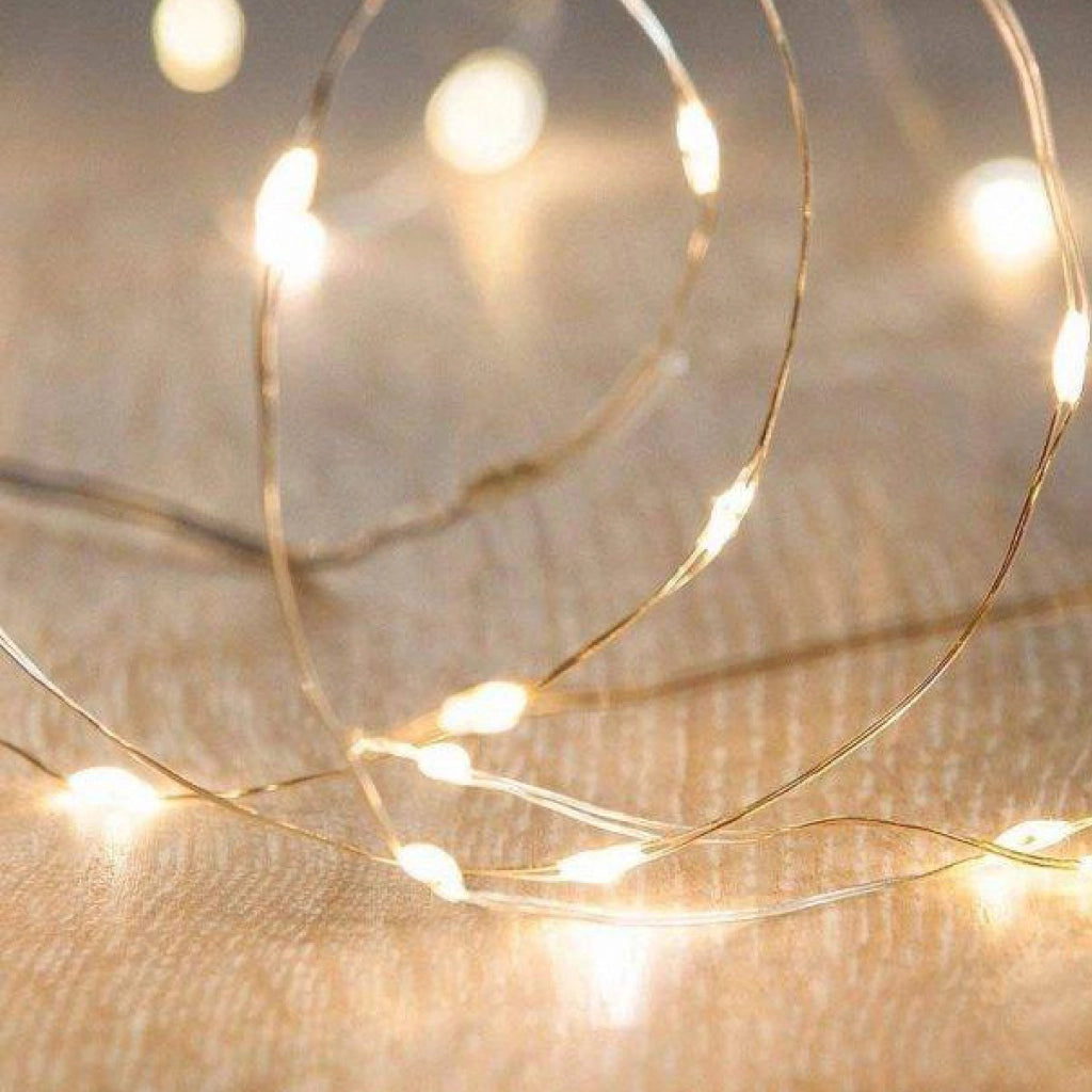 Catena 100 micro led 10mt filo rame batteria da esterno luce calda Telecomando